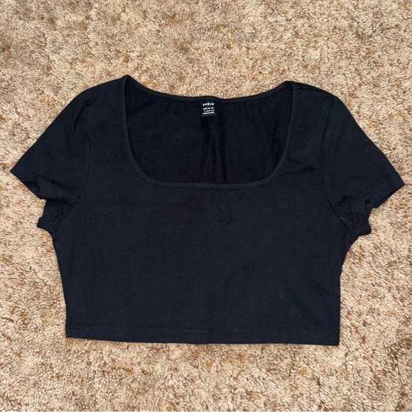 SHEIN Tops - 100% Cotton SHEIN Black Square Neck Crop Top Summer Blouse Goth Cropped Baby Tee